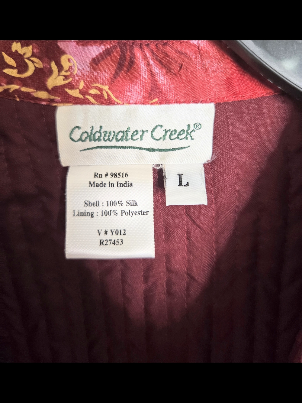 Coldwater Creek Red Floral Quilted Silk Shacket - Mandarin Collar Women's Size L - Picture 3 of 8